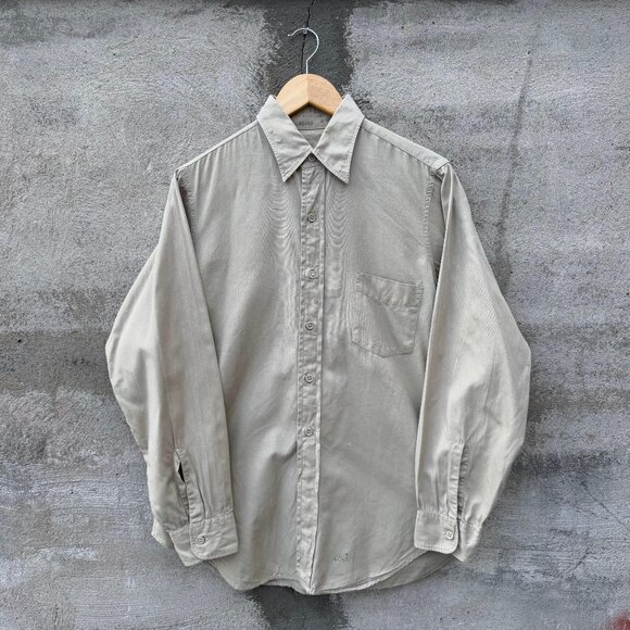 40's US Military Tan Khaki Button Down Shirt - Picture 1 of 7